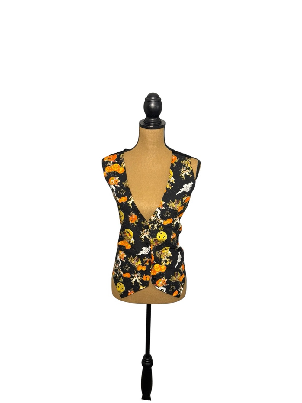 Vintage Y2K Halloween Vest Pumpkin Ghost Witch Haunted House Novelty XL